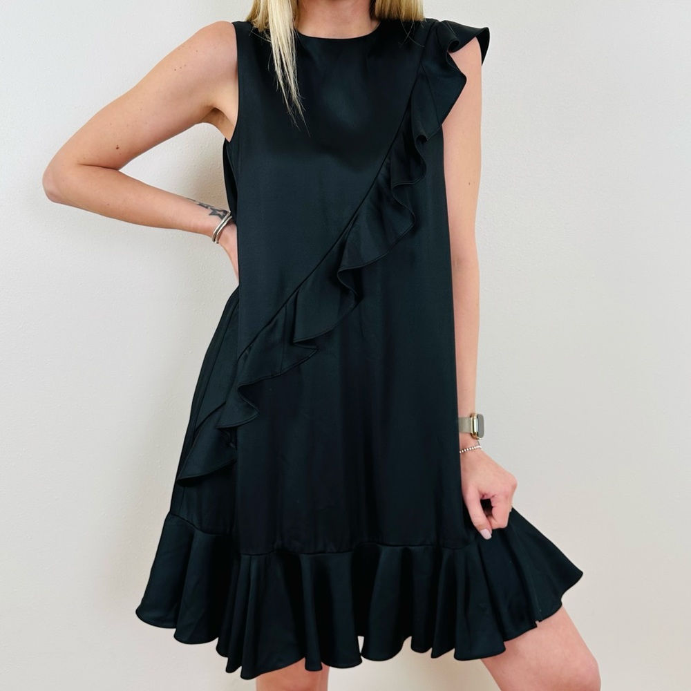 New & Other Stories Satin Sleeveless Ruffle Dress Party Holiday Cocktail